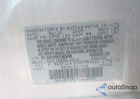 2015 Nissan Sentra Fe+ S/S/Sl/Sr/Sv from USA, damaged, VIN 3N1AB7AP6FL663459